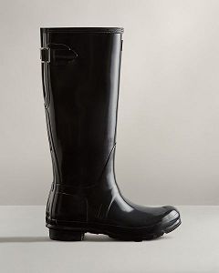 Black Hunter Tall Back Adjustable Gloss Women's Rain Boots | Ireland-41957