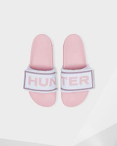 Blue / Pink Hunter Terry Towelling Logo Adjustable Women's Slides | Ireland-13489