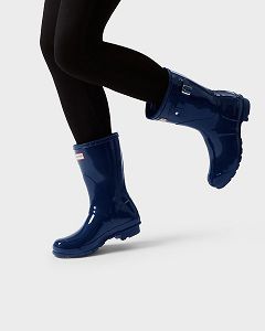 Navy Hunter Original Short Gloss Women's Rain Boots | Ireland-90873