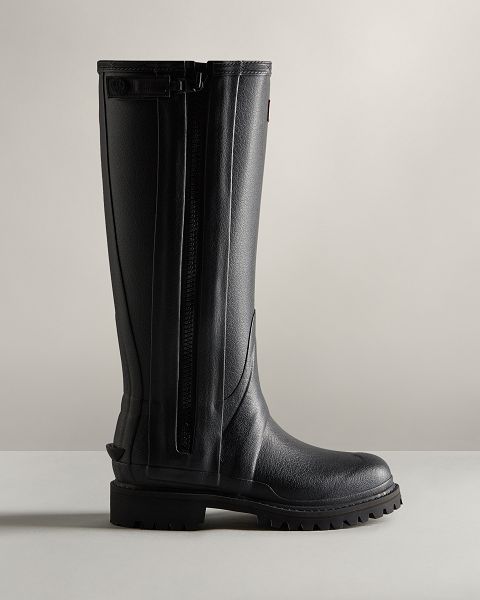 Black Hunter Balmoral Commando Rubber Zip Tall Women\'s Rain Boots | Ireland-16582