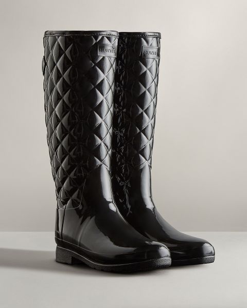 Black Hunter Refined Slim Fit Adjustable Quilted Tall Women's Rain Boots | Ireland-81947