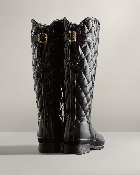 Black Hunter Refined Slim Fit Adjustable Quilted Tall Women's Rain Boots | Ireland-81947