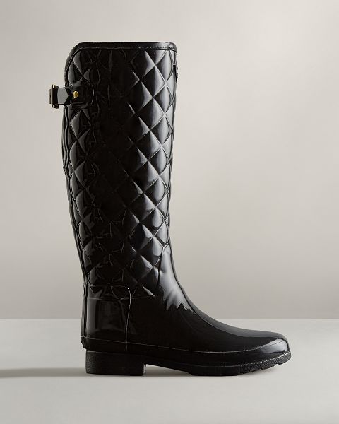 Black Hunter Refined Slim Fit Adjustable Quilted Tall Women\'s Rain Boots | Ireland-81947