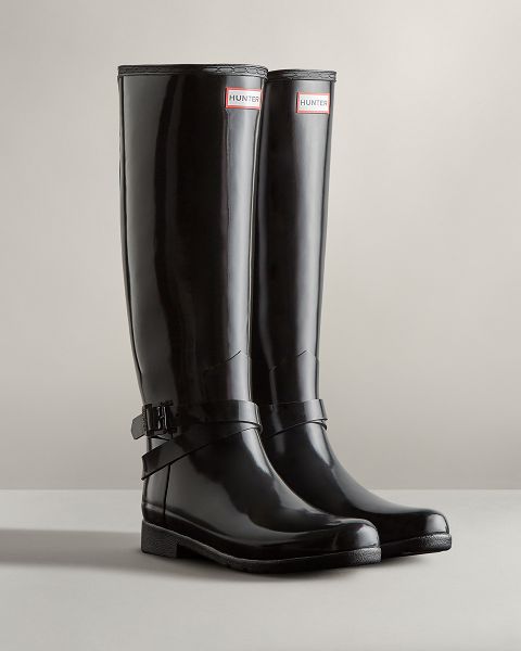 Black Hunter Refined Slim Fit Adjustable Tall Gloss Women's Rain Boots | Ireland-91762