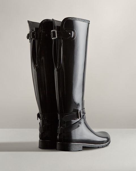 Black Hunter Refined Slim Fit Adjustable Tall Gloss Women's Rain Boots | Ireland-91762