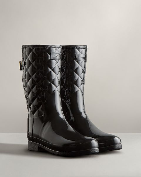 Black Hunter Refined Slim Fit Adjustable Quilted Short Women's Rain Boots | Ireland-95016