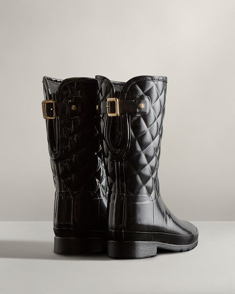 Black Hunter Refined Slim Fit Adjustable Quilted Short Women's Rain Boots | Ireland-95016