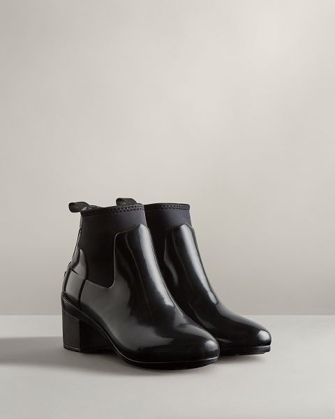 Black Hunter Refined Slim Fit Gloss Mid Heel Women's Ankle Boots | Ireland-63284