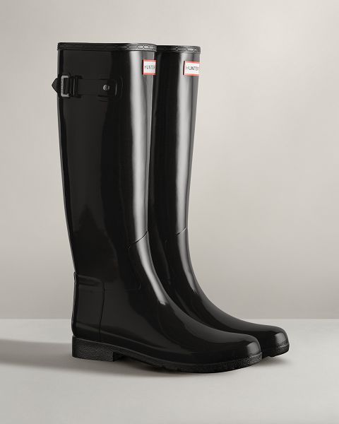 Black Hunter Refined Slim Fit Tall Gloss Women's Rain Boots | Ireland-89763