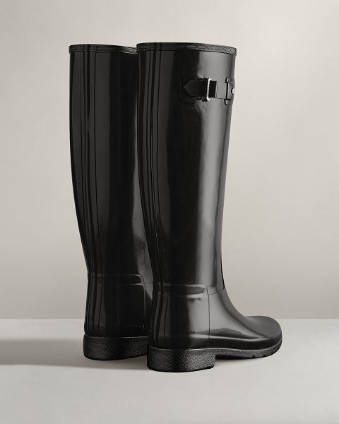 Black Hunter Refined Slim Fit Tall Gloss Women's Rain Boots | Ireland-89763