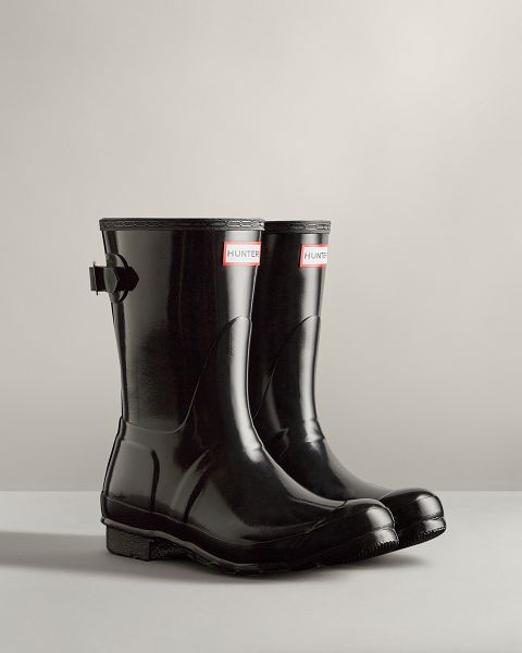 Black Hunter Short Back Adjustable Gloss Women's Rain Boots | Ireland-72941