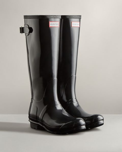 Black Hunter Tall Back Adjustable Gloss Women's Rain Boots | Ireland-41957