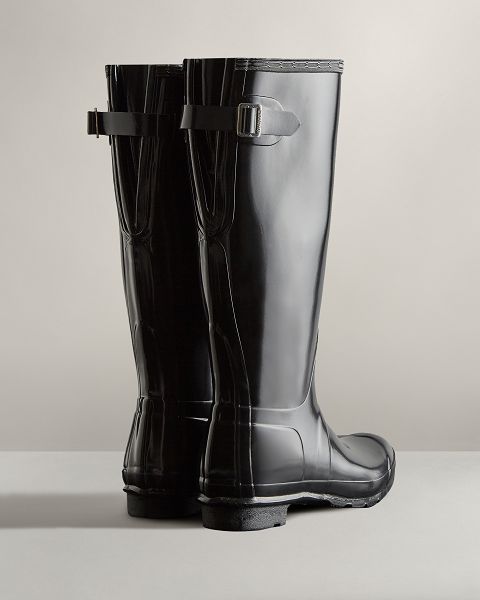 Black Hunter Tall Back Adjustable Gloss Women's Rain Boots | Ireland-41957