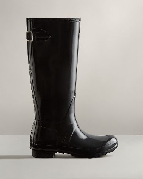 Black Hunter Tall Back Adjustable Gloss Women\'s Rain Boots | Ireland-41957