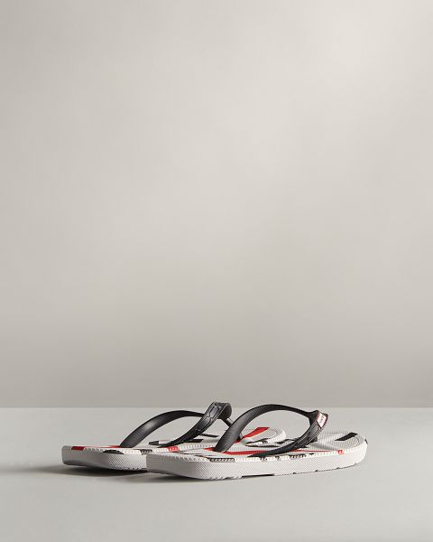 Black / White / Red Hunter Exploded Logo Women's Flip Flops | Ireland-30168