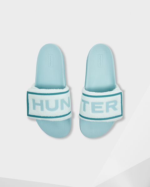 Blue Hunter Terry Towelling Logo Adjustable Women\'s Slides | Ireland-31025