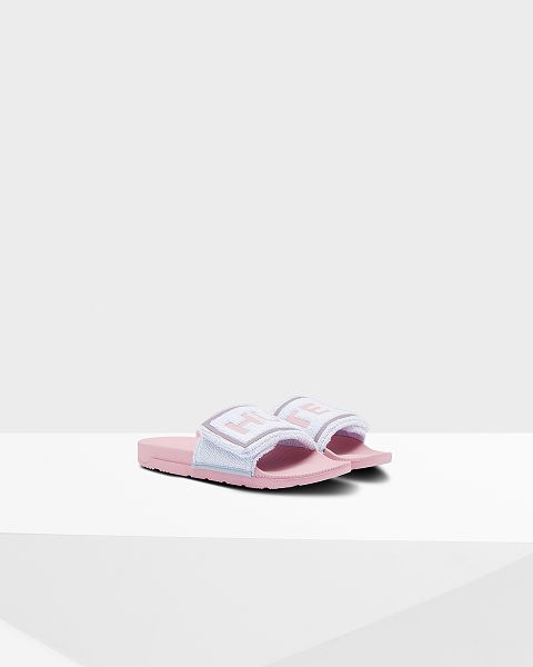 Blue / Pink Hunter Terry Towelling Logo Adjustable Women's Slides | Ireland-13489