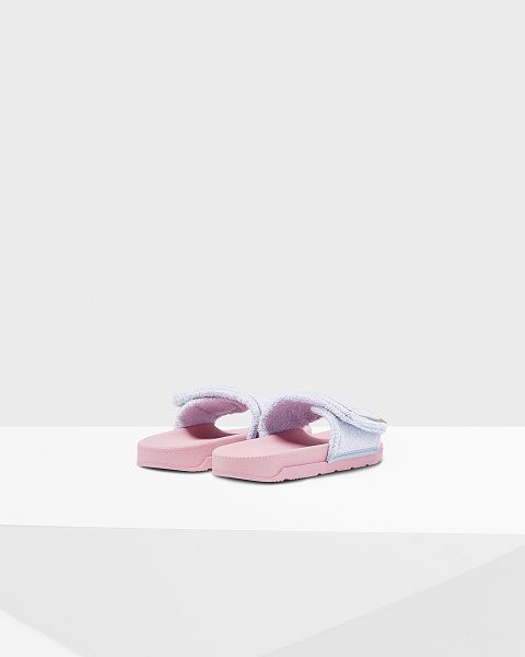 Blue / Pink Hunter Terry Towelling Logo Adjustable Women's Slides | Ireland-13489