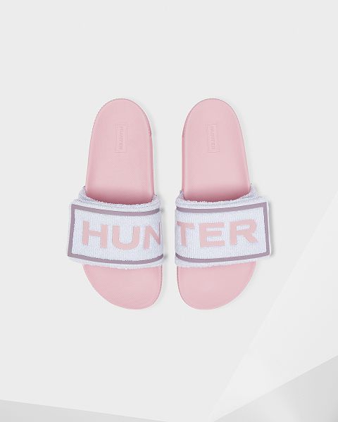 Blue / Pink Hunter Terry Towelling Logo Adjustable Women\'s Slides | Ireland-13489