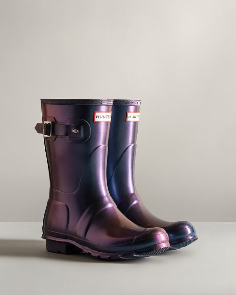 Blue / Purple Hunter Nebula Short Women's Rain Boots | Ireland-57684