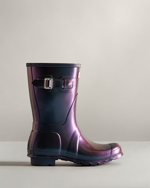 Blue / Purple Hunter Nebula Short Women\'s Rain Boots | Ireland-57684