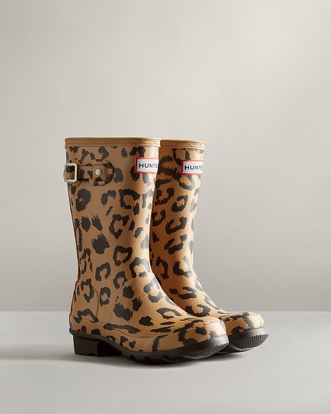 Brown Hunter Hybrid Leopard Print Kids' Rain Boots | Ireland-76092