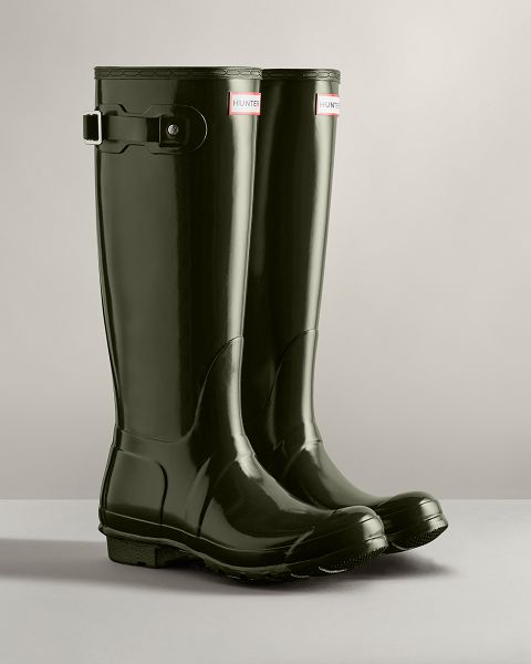 Dark Olive Hunter Original Tall Gloss Women's Rain Boots | Ireland-48235