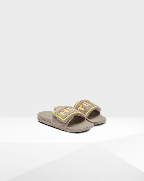 Grey Hunter Terry Towelling Logo Adjustable Men's Slides | Ireland-73821