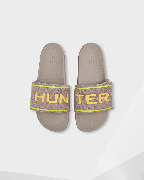 Grey Hunter Terry Towelling Logo Adjustable Men\'s Slides | Ireland-73821