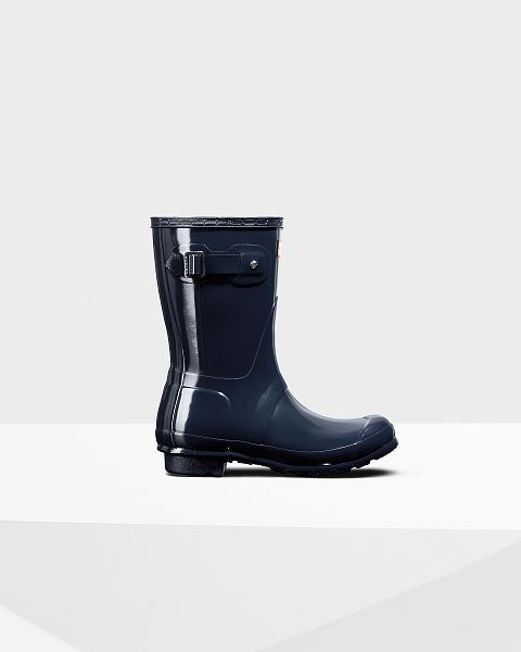 Navy Hunter Original Short Gloss Women's Rain Boots | Ireland-90873