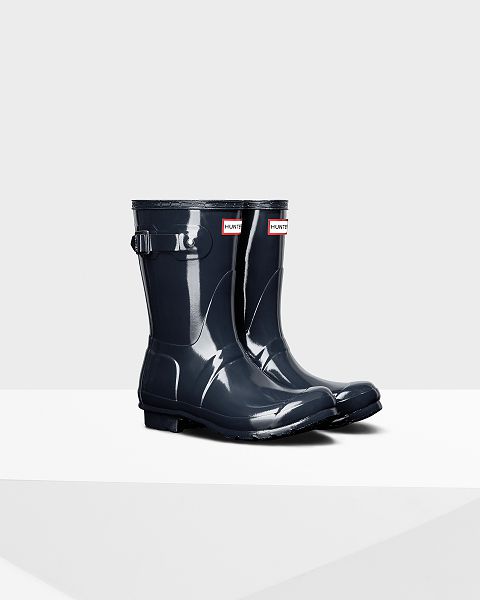 Navy Hunter Original Short Gloss Women's Rain Boots | Ireland-90873