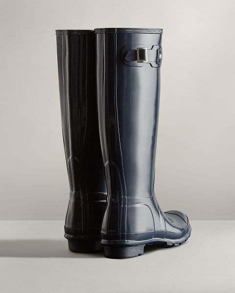 Navy Hunter Original Tall Gloss Women's Original Tall Boots | Ireland-21640