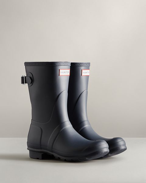 Navy Hunter Short Back Adjustable Women's Rain Boots | Ireland-83067