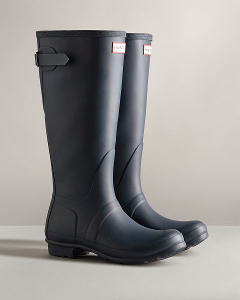 Navy Hunter Tall Back Adjustable Women's Rain Boots | Ireland-18709