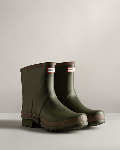 Olive / Green Hunter Gardener Short Men's Rain Boots | Ireland-92718