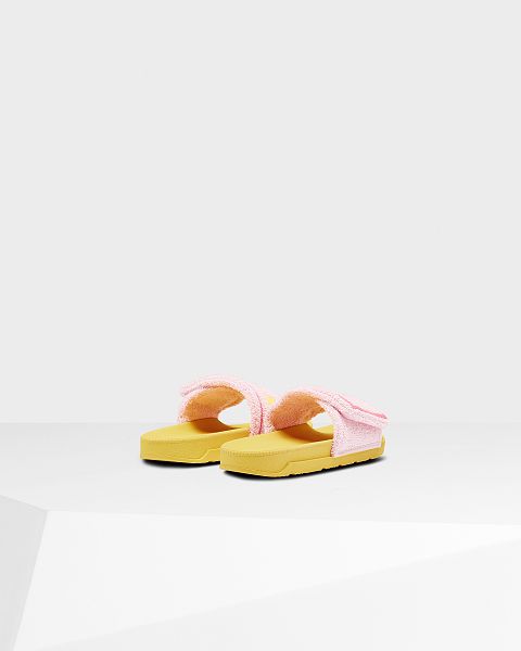 Pink / Yellow Hunter Terry Towelling Logo Adjustable Women's Slides | Ireland-67815