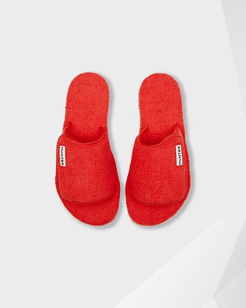 Red Hunter Terry Towelling Beach Platform Adjustable Women's Slides | Ireland-12067