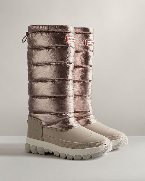 Silver / Grey Hunter Insulated Metallic Tall Women's Snow Boots | Ireland-87254