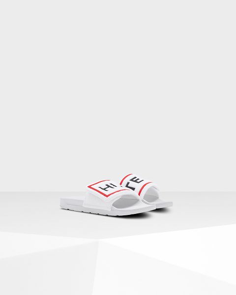 White Hunter Terry Towelling Logo Adjustable Women's Slides | Ireland-72081