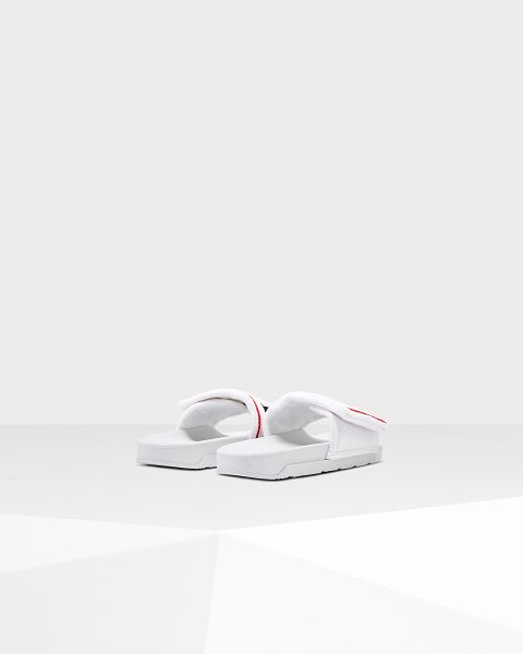 White Hunter Terry Towelling Logo Adjustable Women's Slides | Ireland-72081